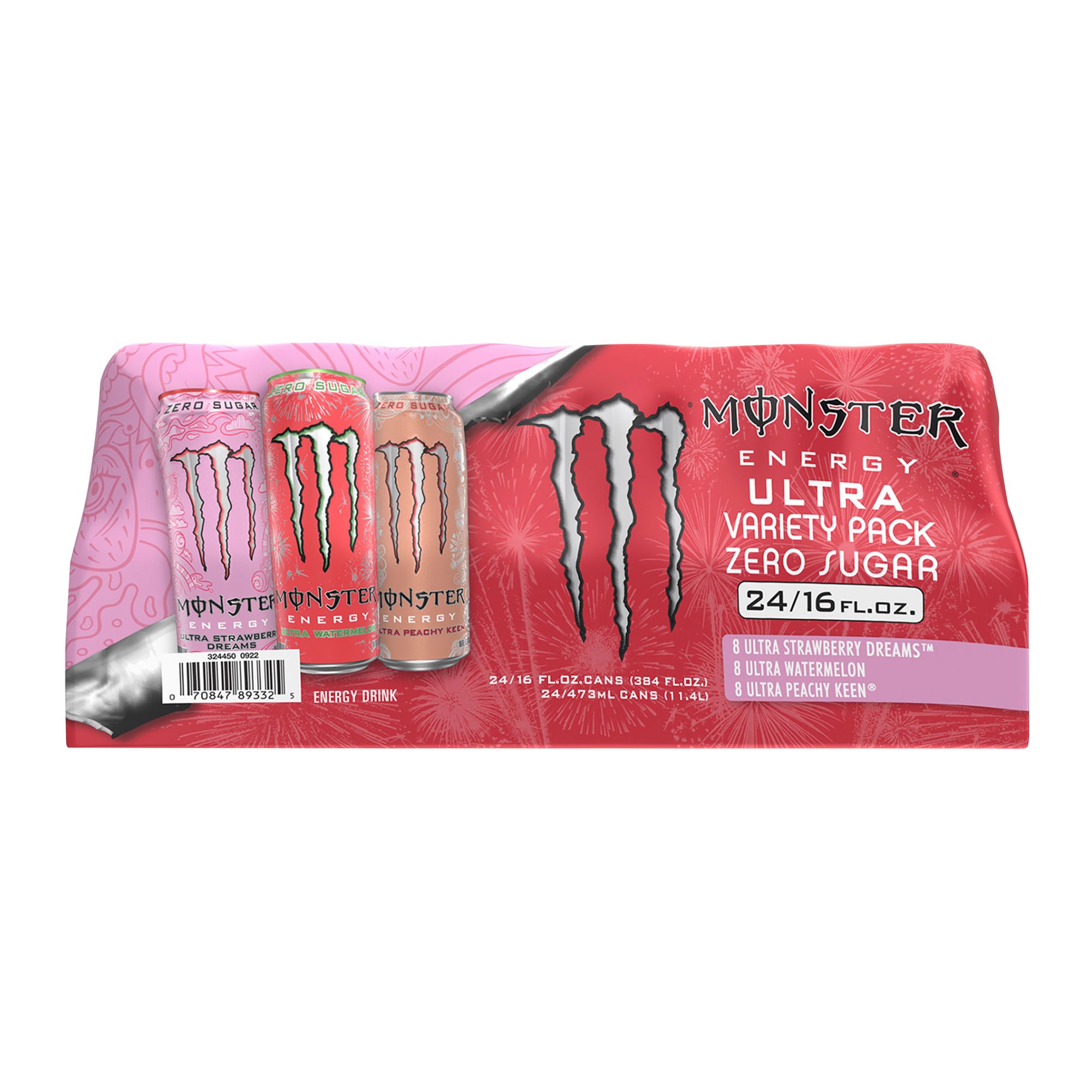 Monster Ultra Strawberry, Peach, Watermelon Variety Pack, 24 pk./16 oz.