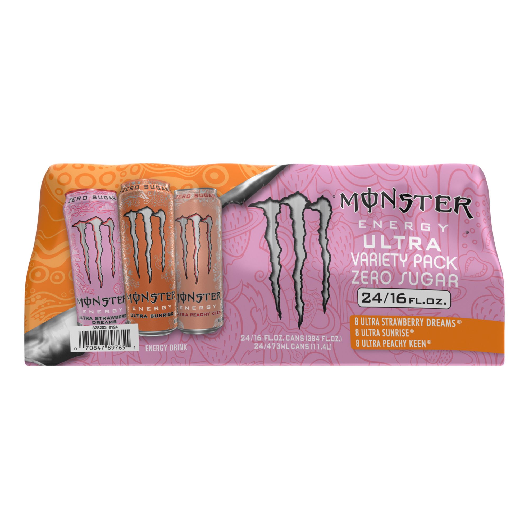 Monster Ultra Strawberry, Peach, Watermelon Variety Pack, 24 pk./16 oz.