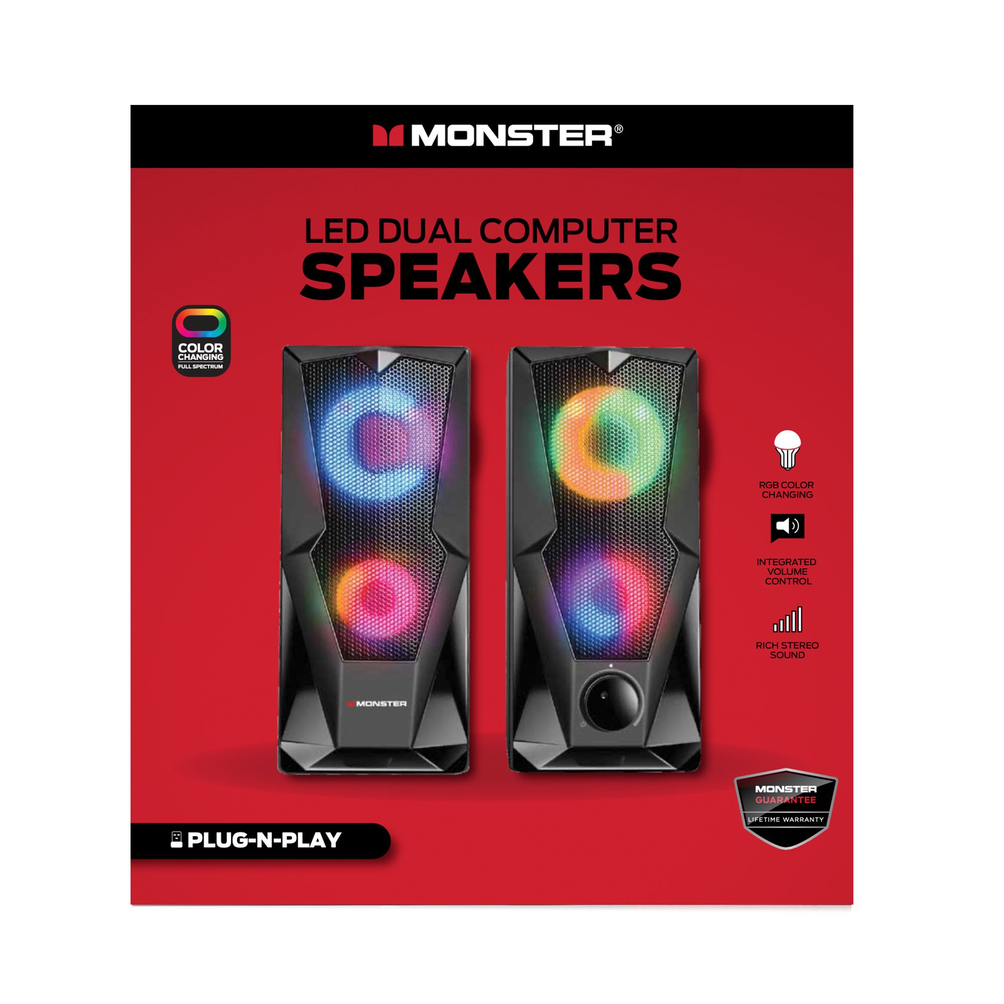 Monster USB-A Powered Gaming Speakers with LED, 2-Pk.