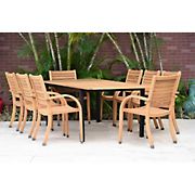 Amazonia 9-Piece Pankle FSC Certified Wood Outdoor Patio Dining Set - Brown Chairs