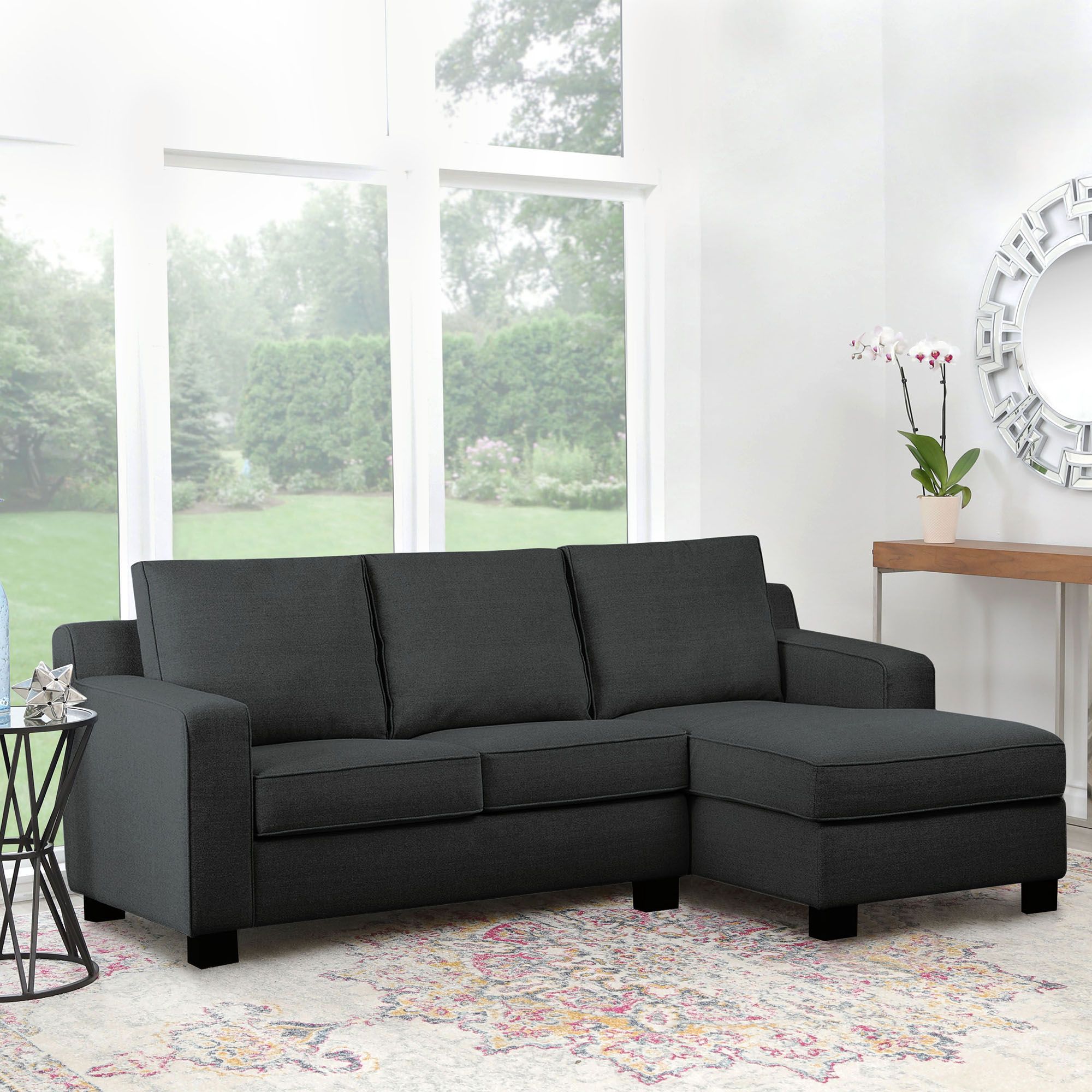 Abbyson Home Beverly Fabric Reversible Sectional - Charcoal Gray