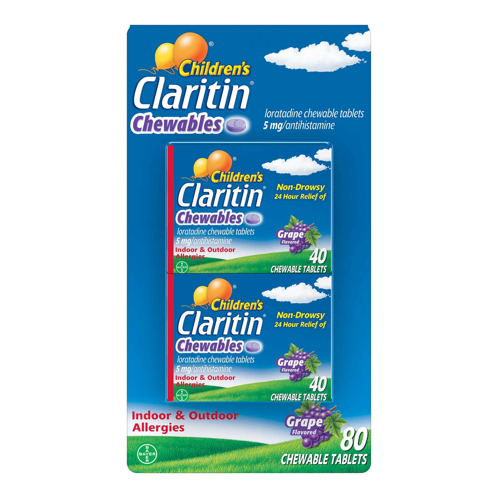 Claritin 24-Hour Non-Drowsy Allergy Relief Chewables for Kids, 80 ct.