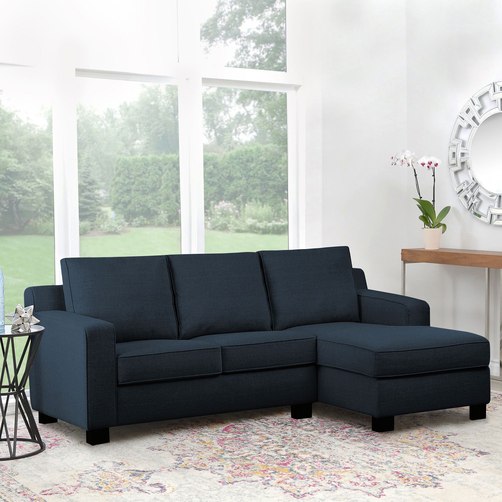 Abbyson Home Beverly Fabric Reversible Sectional - Navy Blue