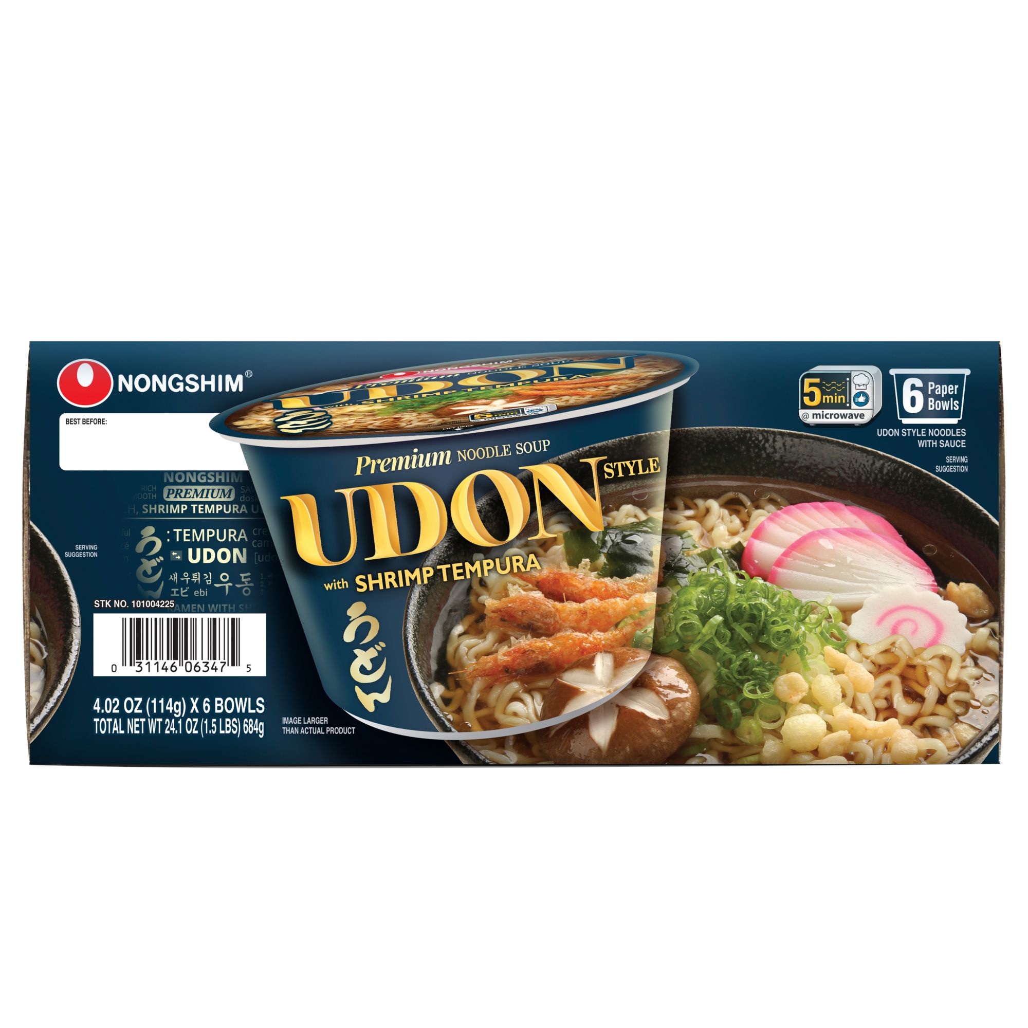 Nongshim Big Bowl Shrimp Tempura Udon Soup, 6 pk./4.02 oz