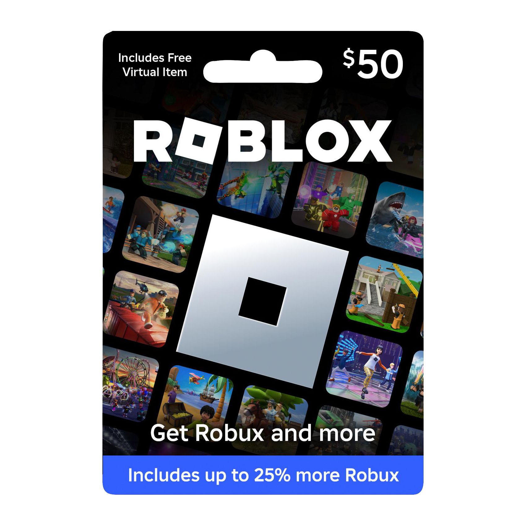 Roblox gift card in a hand over gift cards background. Stock Photo