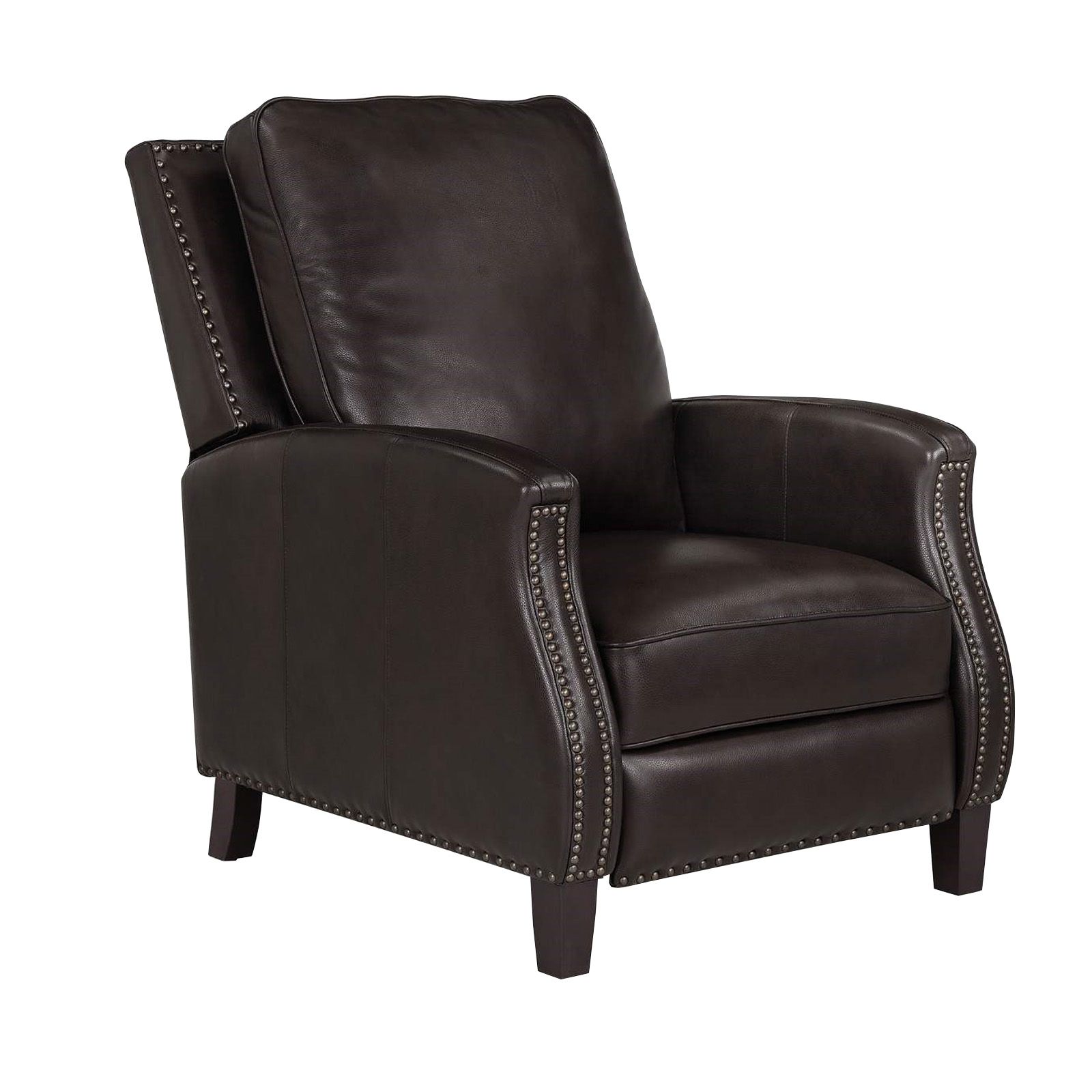 James Saddle Brown Faux Leather Standard Push Back Recliner with Nailhead  Trim