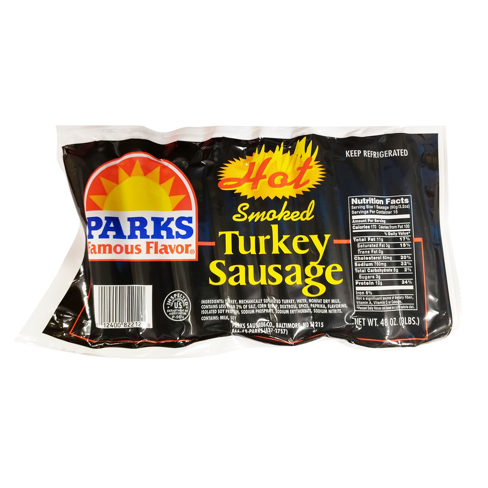Parks Hot Smoked Turkey Sausage, 3 lbs.