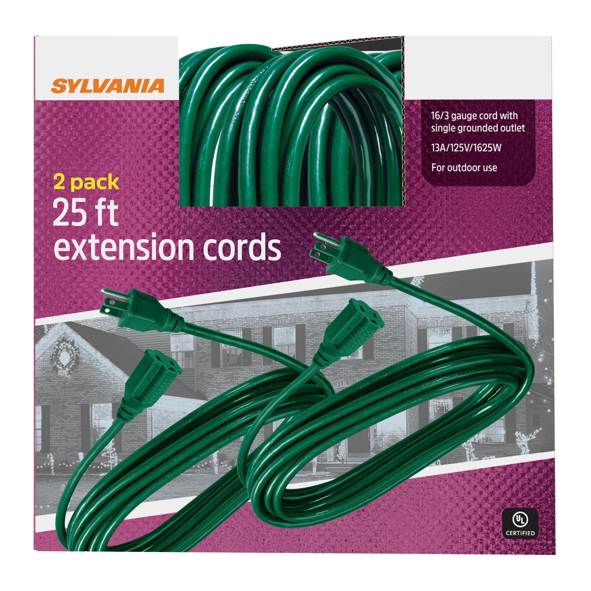 Sylvania 25' Extensions Cords, 2 pk.