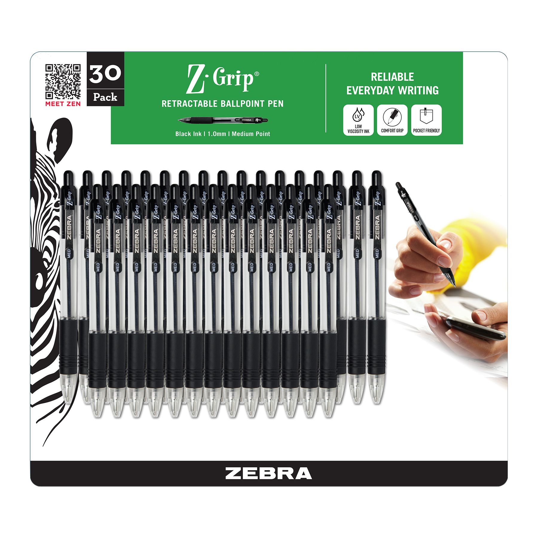 Zebra Z-Grip Retractable Ballpoint Pens, 30 ct. - Black