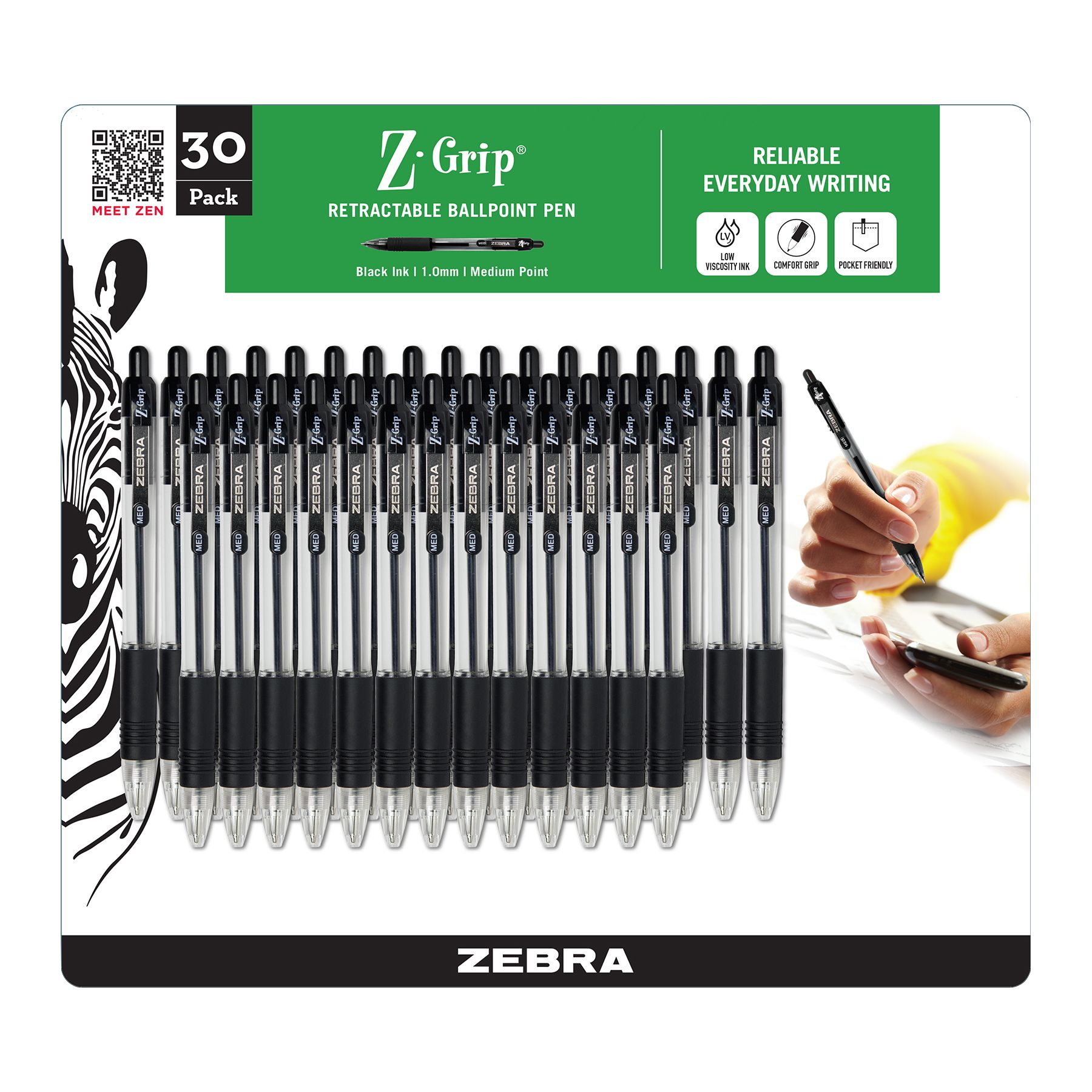 Zebra - Z-Grip Retractable Ballpoint Pen, Blue and Medium - 24/Packs -  Sam's Club