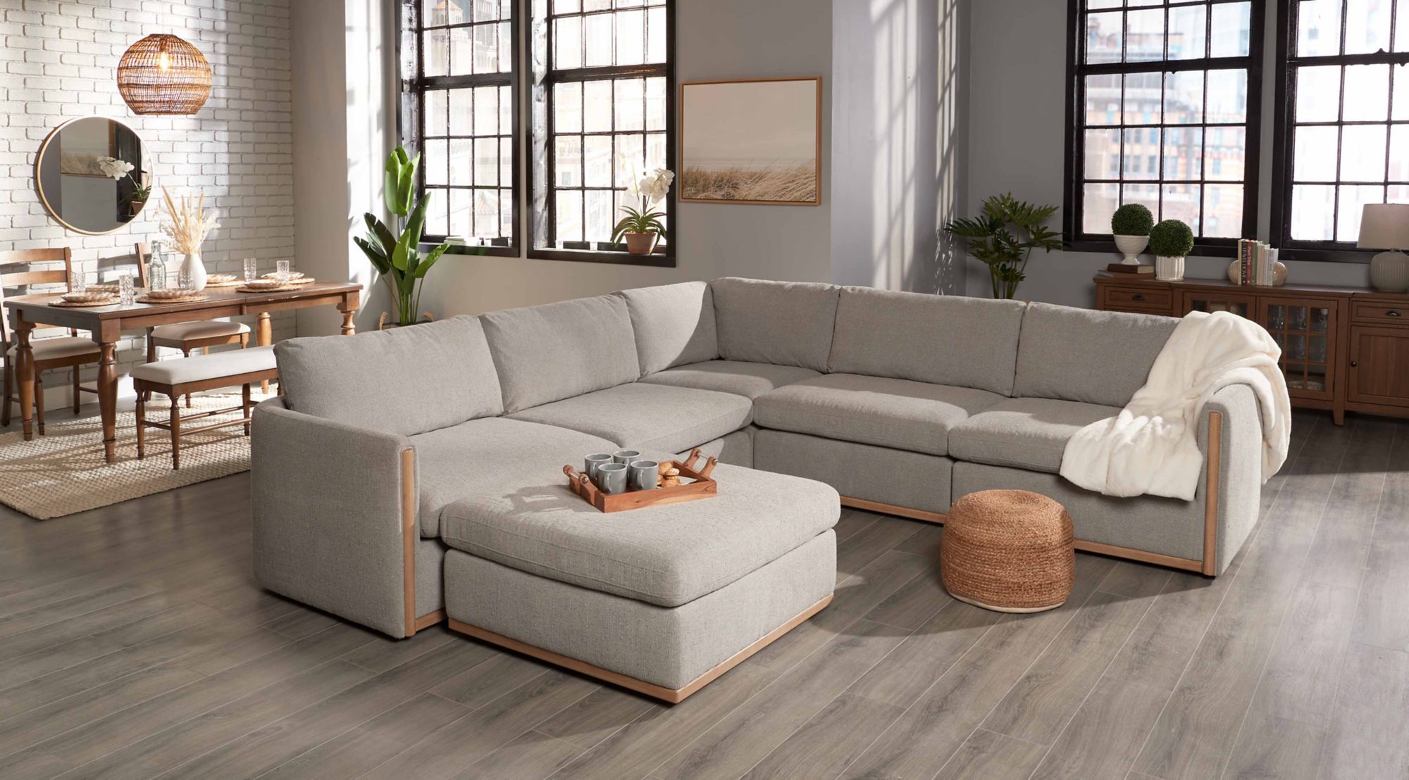 Berkley Jensen Modern Casual 6-Pc. Modular Seating Group with Ottoman - Grey