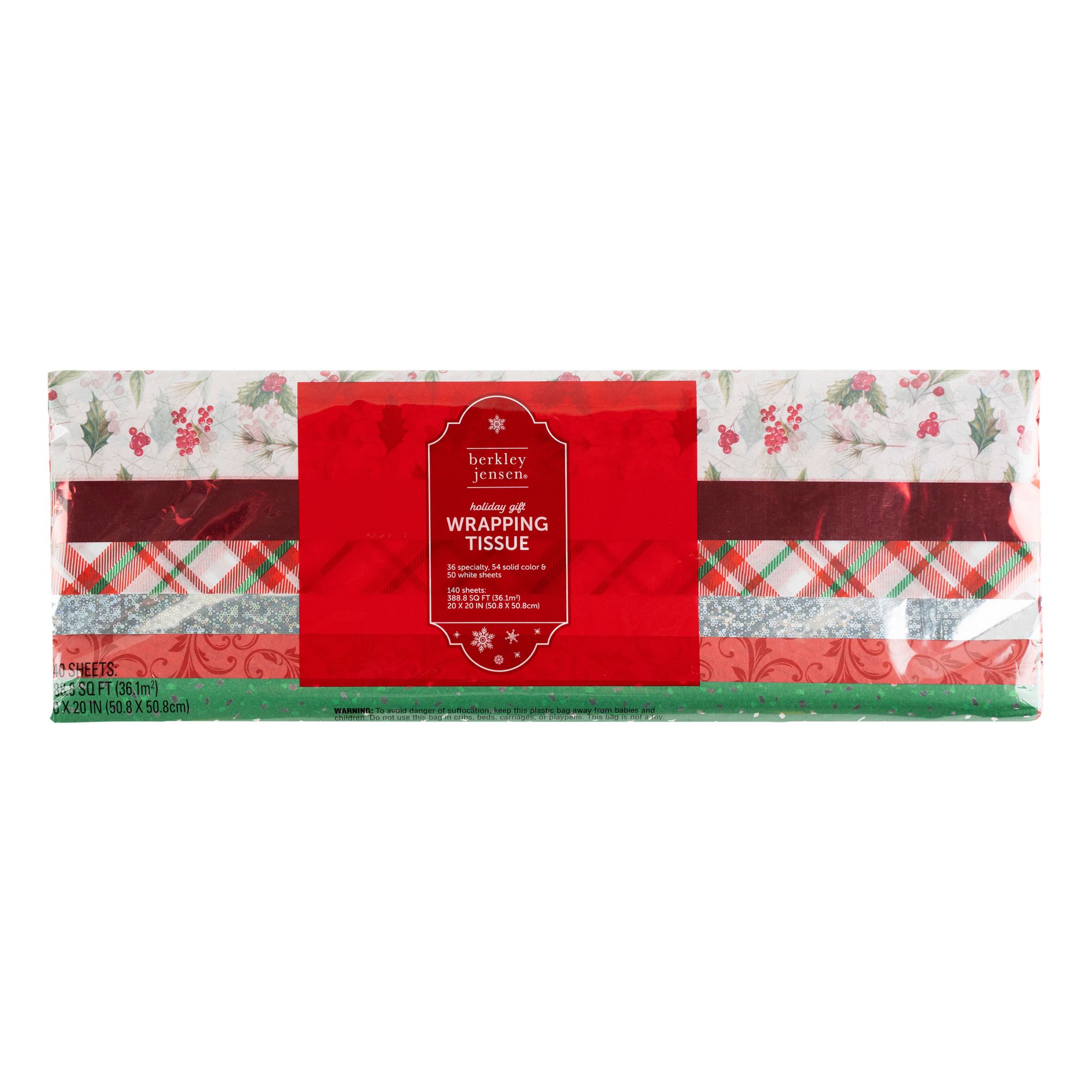 Berkley Jensen Holiday Gift Wrapping Tissue, 140 Sheets - Assorted Colors