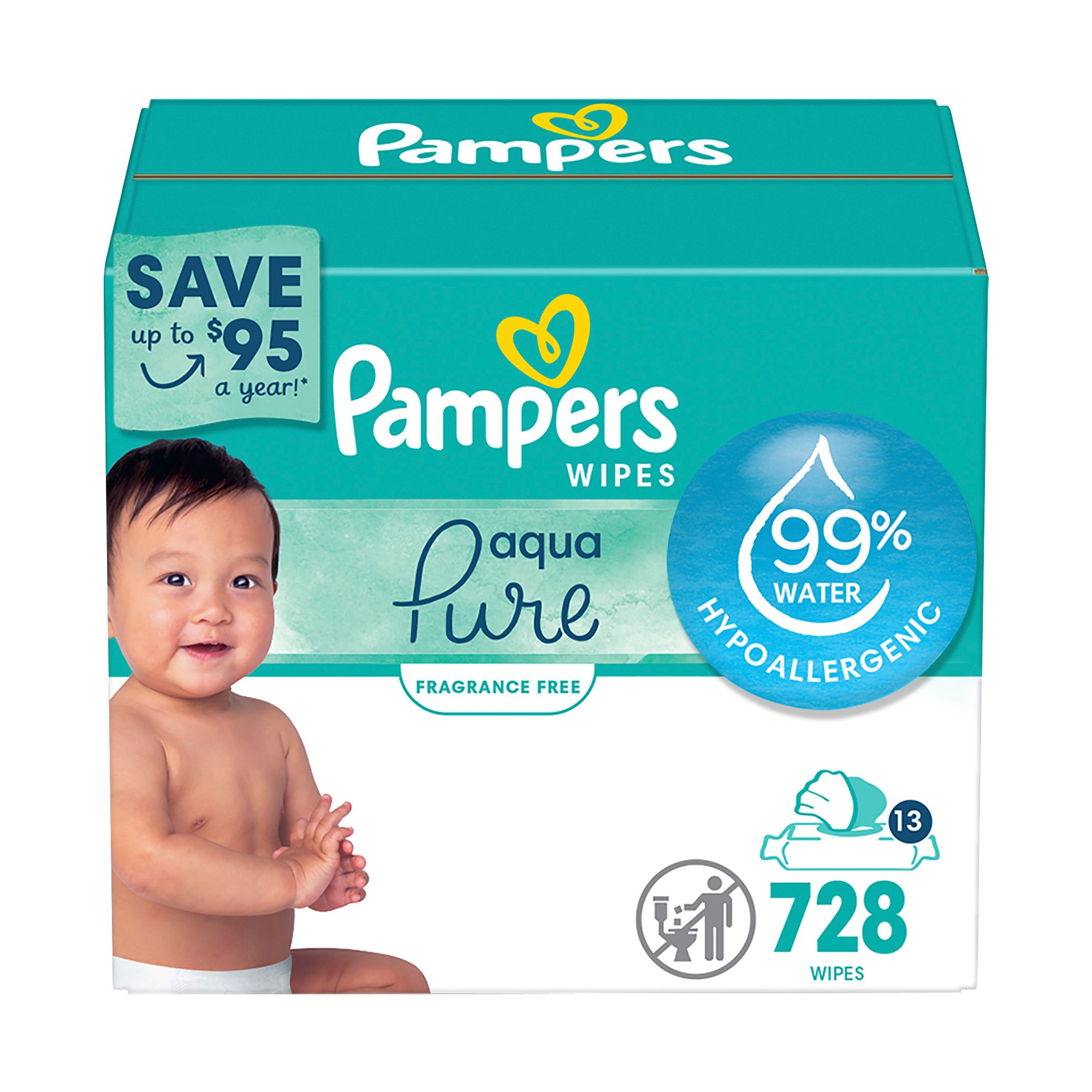 Pampers Aqua Pure Sensitive Baby Wipes with Pop-Top, 13 pk./728 ct.