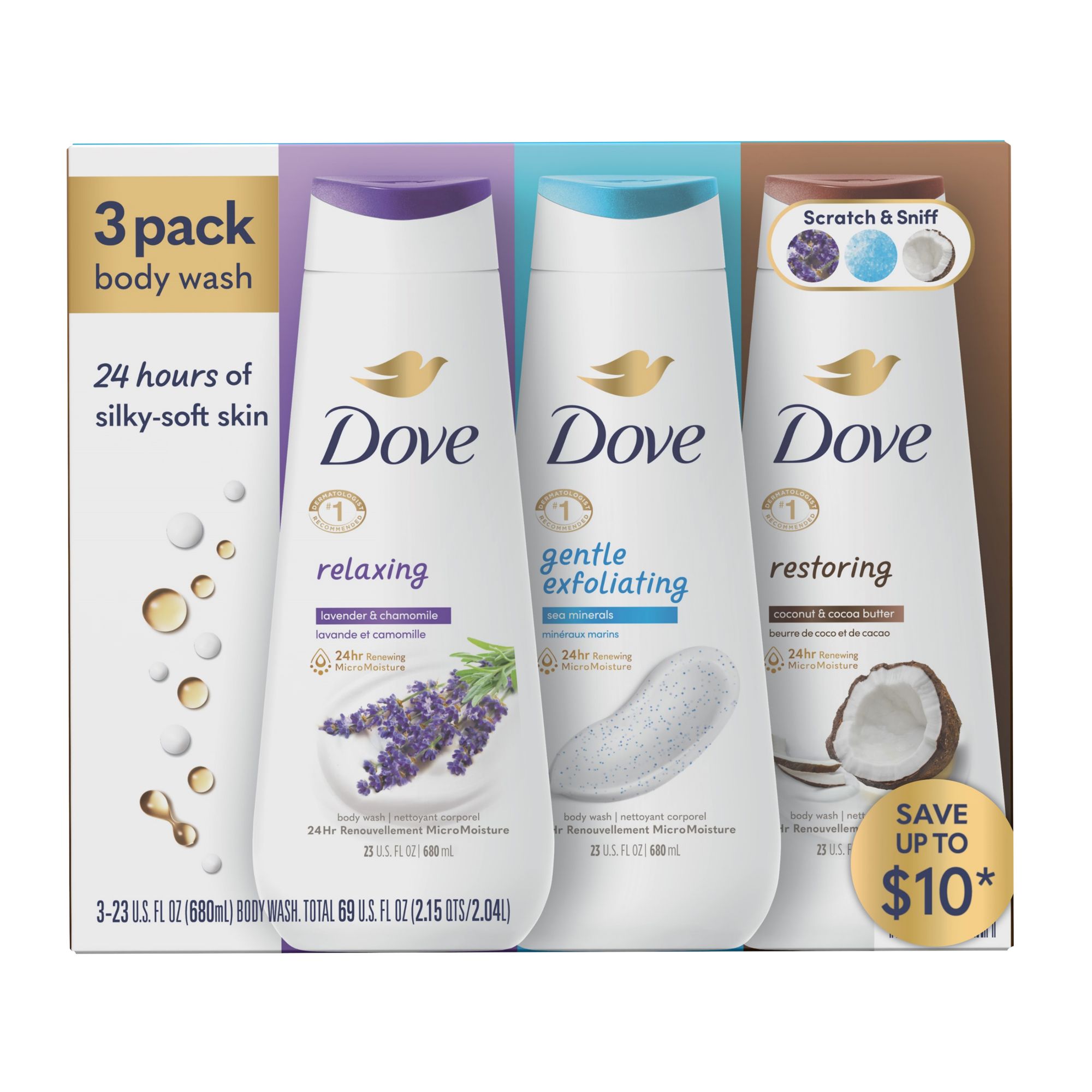 Dove Relax, Exfoliate & Restore Body Wash Variety Pack, 3 pk./23 oz.