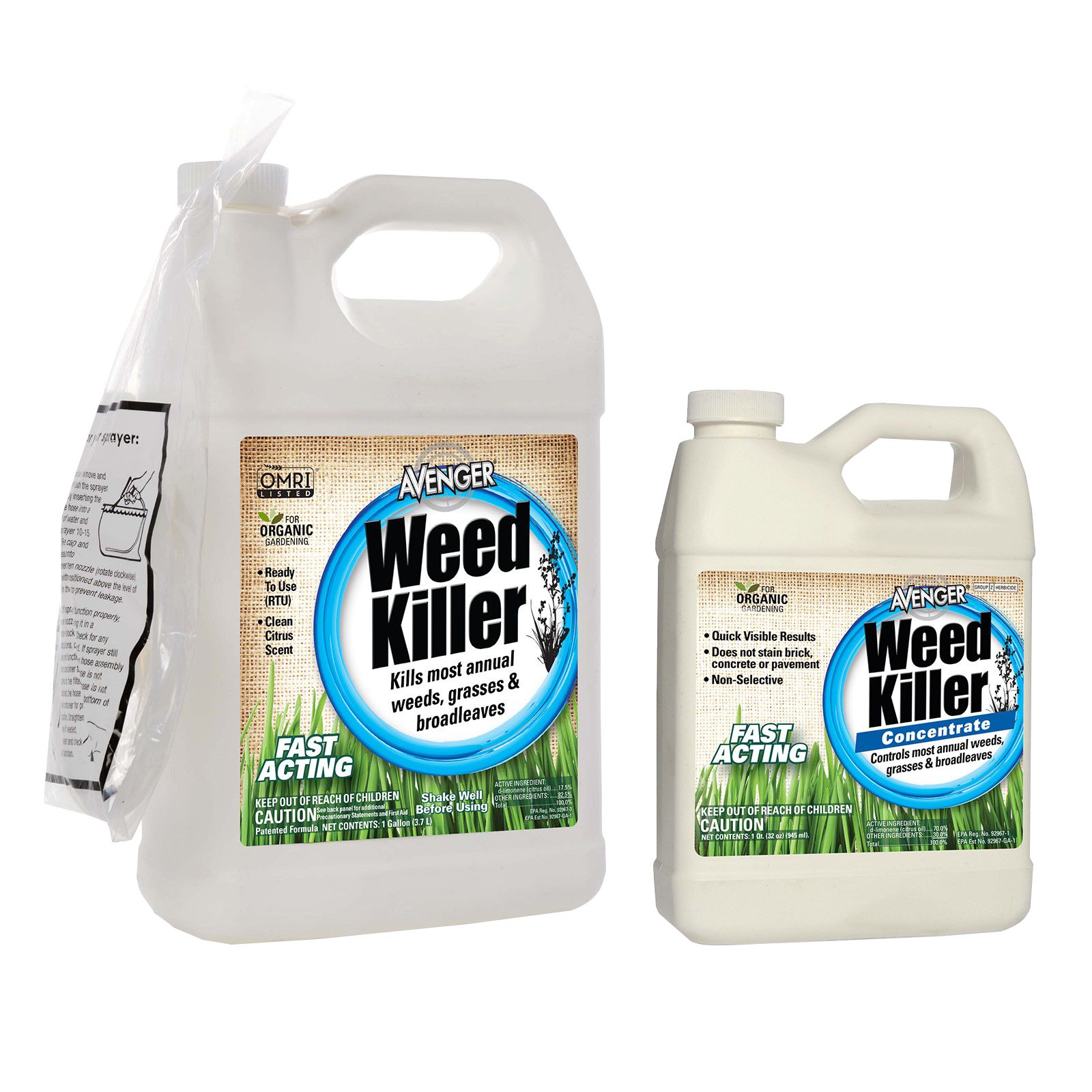 Avenger Natural Weed Killer, 1 Gallon, and Weed Killer Concentrate, 32 oz., Combo Pack
