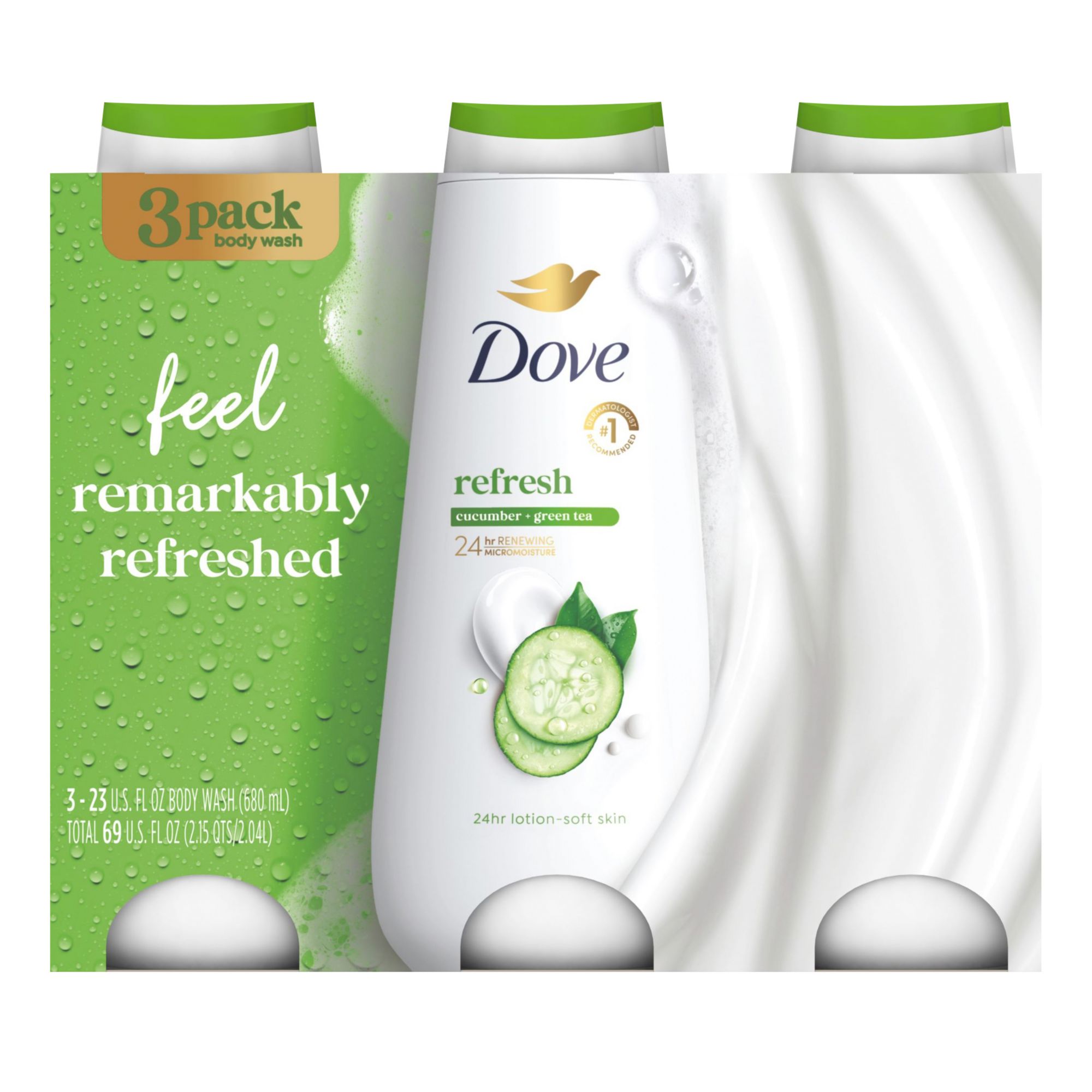 Dove Refreshing Cucumber & Green Tea Body Wash, 3 pk./23 oz.