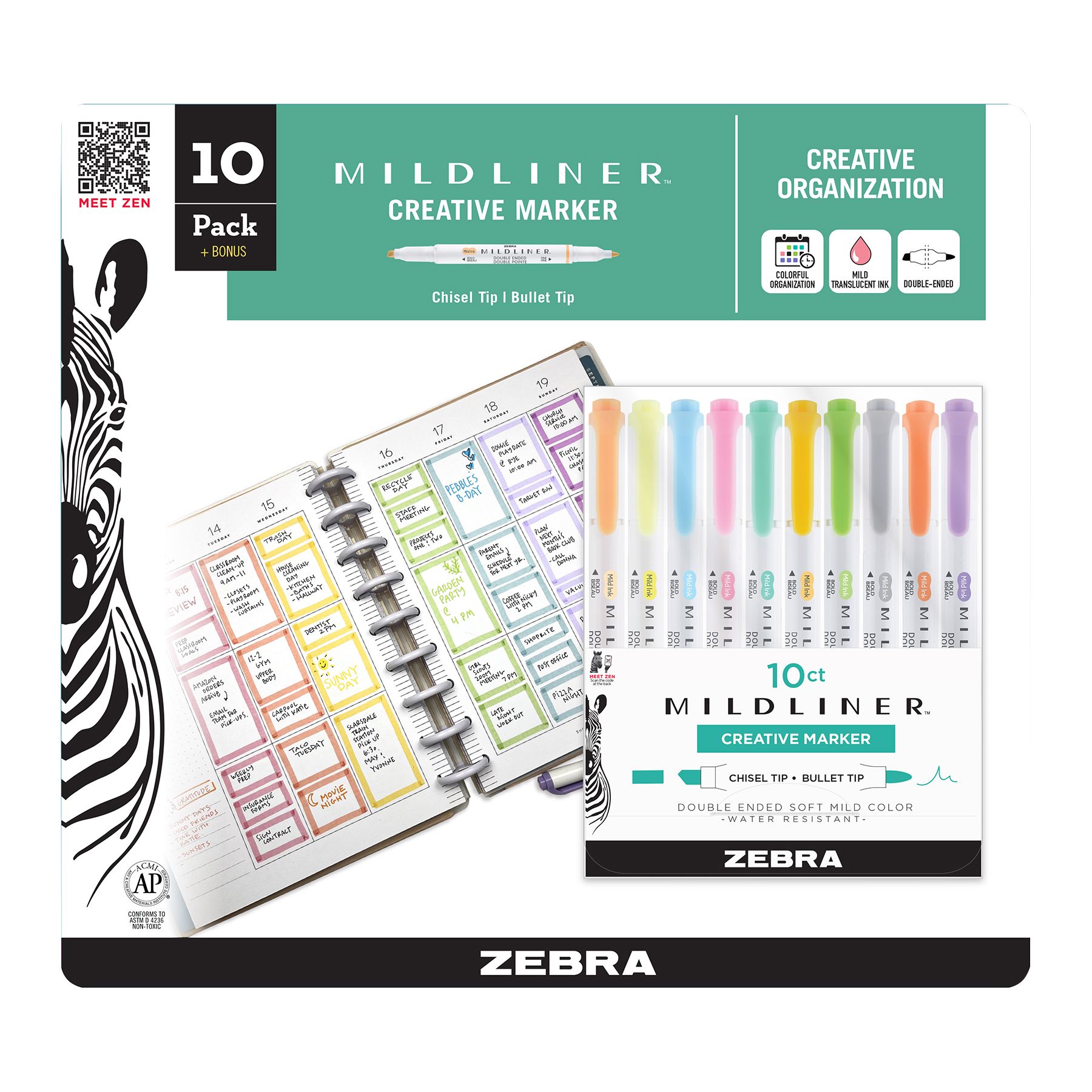 Zebra Pen Mildliner Double Ended Highlighter Brush 30Ct Box 