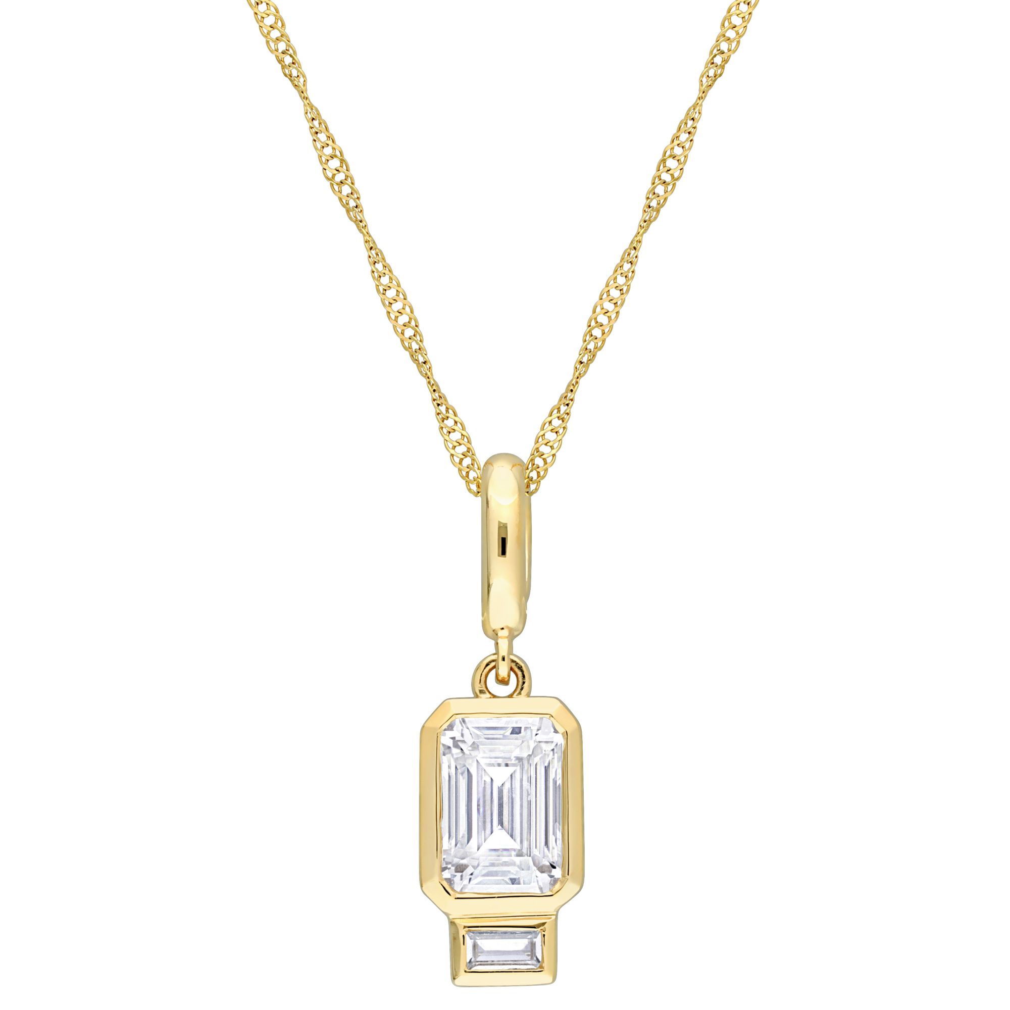 Octagon Created White Sapphire Charm Necklace in 14k Yellow Gold
