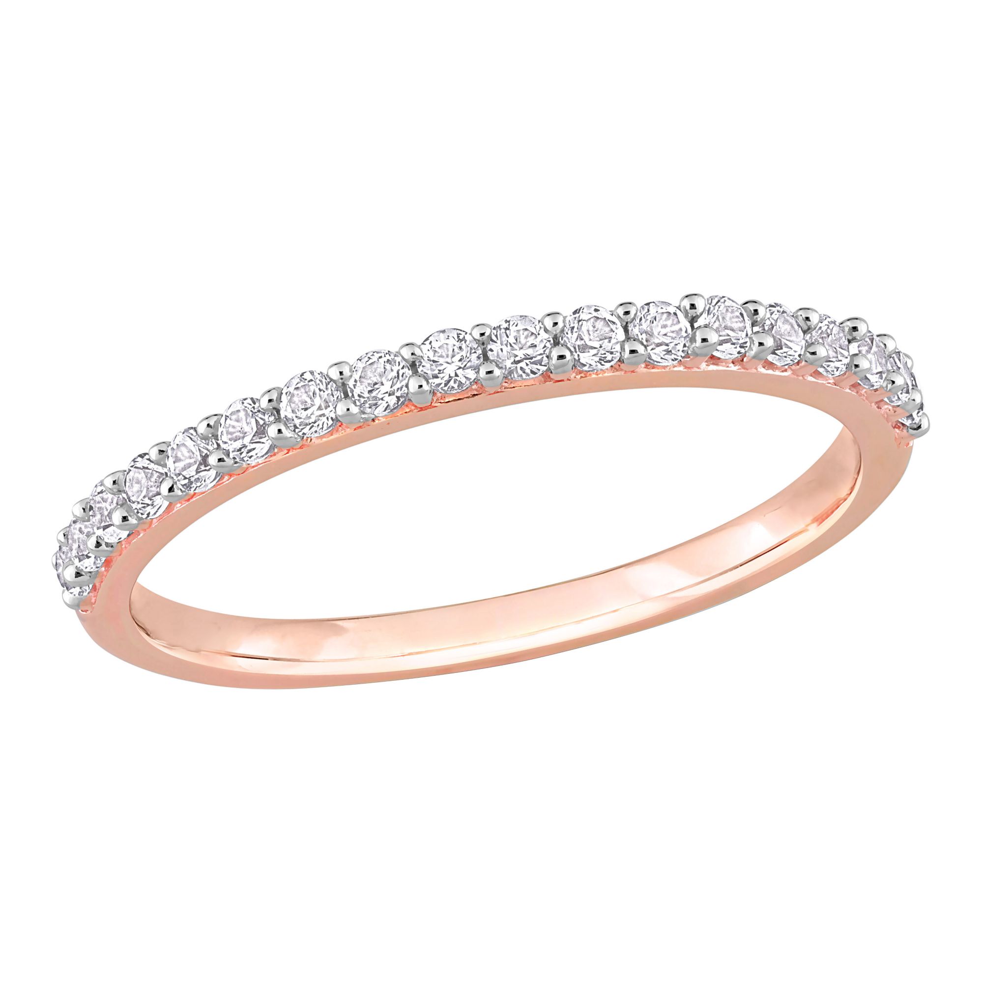 Created White Sapphire Semi-Eternity Wedding Band Ring in 10k Rose Gold