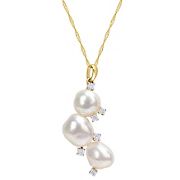 8-9.5mm Freshwater Cultured Pearl and Diamond Graduated Necklace in 14k Yellow Gold