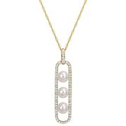 5-5.5 mm Cultured Freshwater Pearl and Diamond Drop Necklace in 10k Yellow Gold