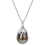 9-10mm Tahitian Cultured Pearl & Diamond Accent Necklace in 14k White Gold