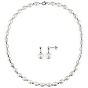 8-8.5 mm Freshwater Cultured Pearl Bead Strand and Stud Earring in Sterling Silver 2-Pc. Set