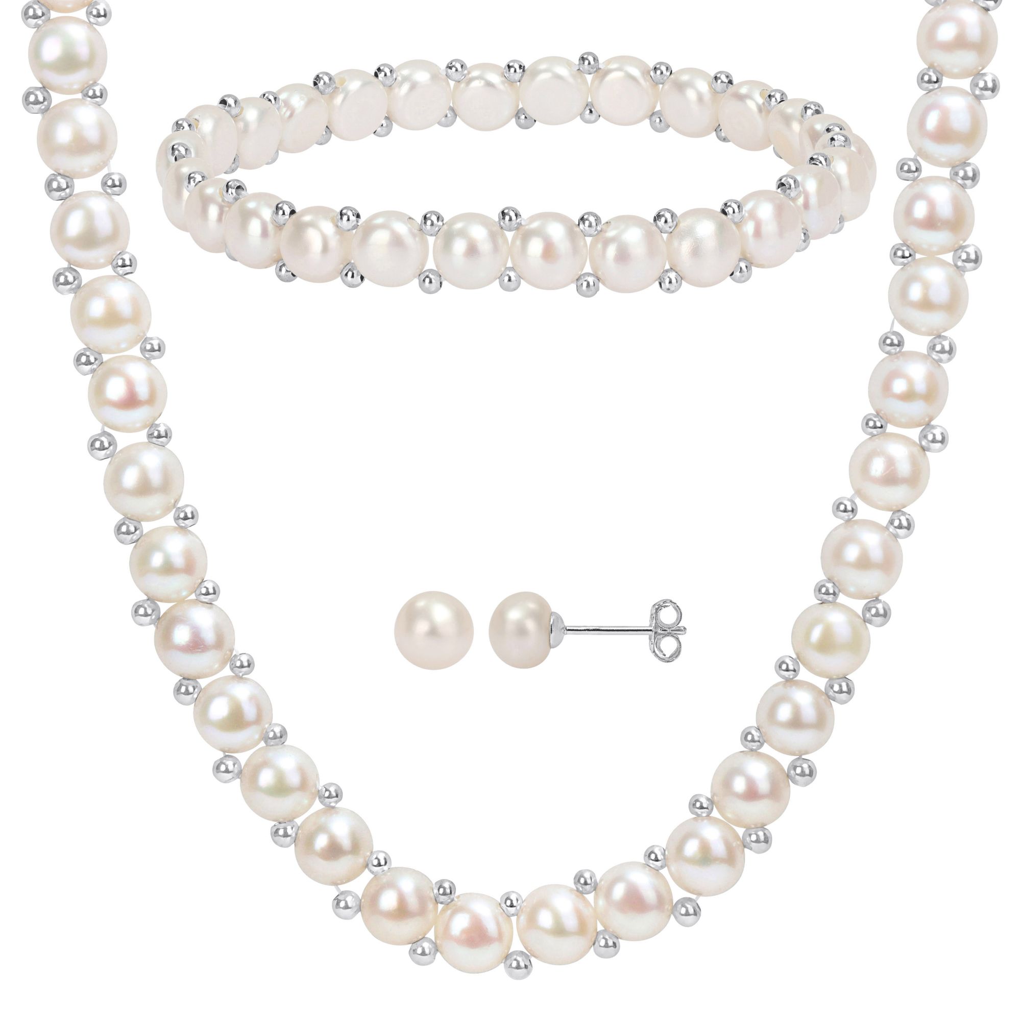 6-7mm Cultured Freshwater Pearl Strand Necklace, Bracelet and