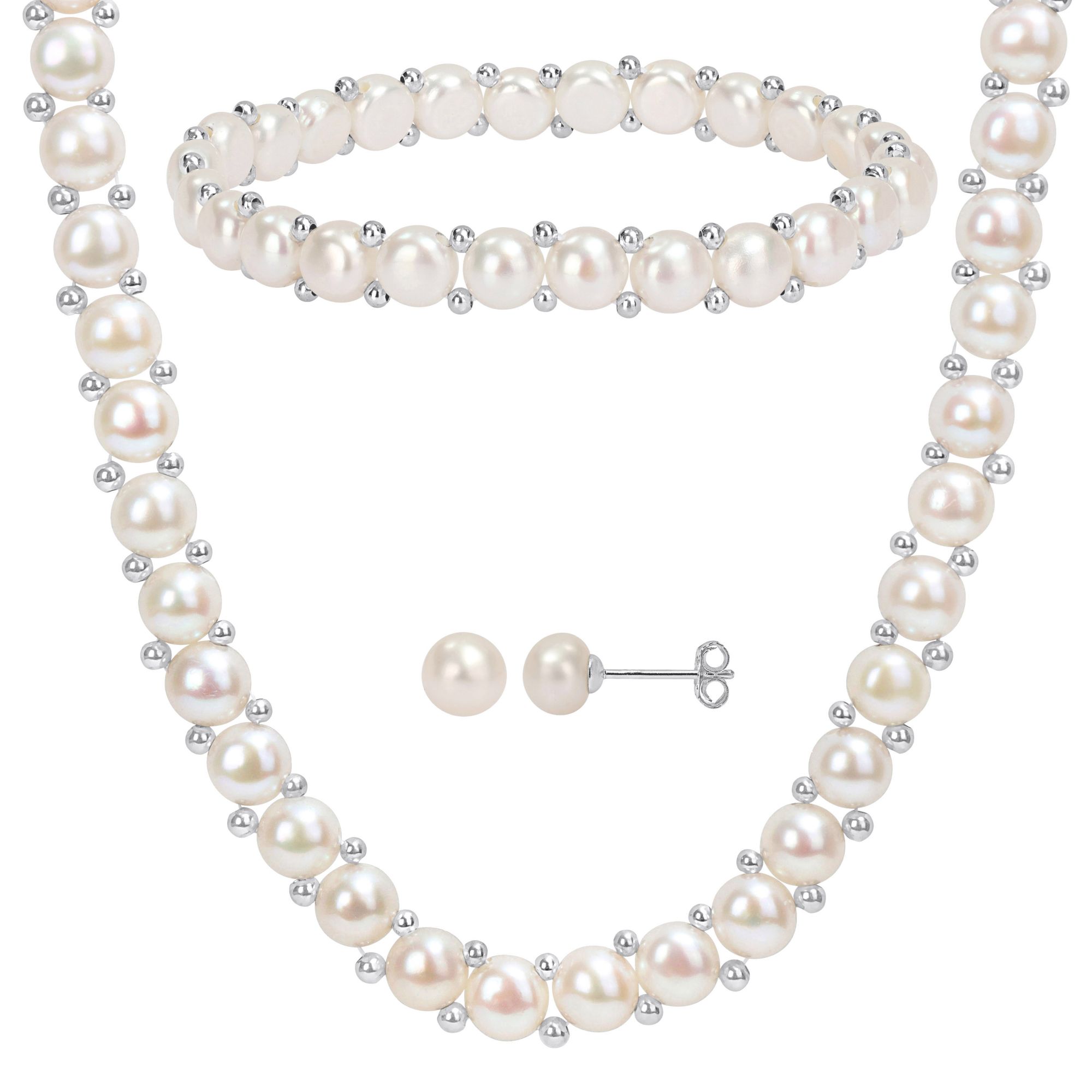 Pearl necklace shop earring bracelet set