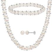 6-7mm Cultured Freshwater Pearl Strand Necklace, Bracelet and Stud Earrings Sterling Silver 3-Pc. Set