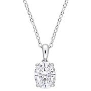 2 ct. t.g.w. Moissanite Oval Solitaire Heart Design Pendant with Chain in Sterling Silver