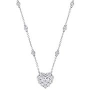 2 ct. DEW Moissanite Heart Halo Station Necklace in Sterling Silver