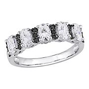 1 ct. DEW Oval Moissanite and 0.16 ct. t.w. Black Diamond Semi Eternity Band in 10k White Gold