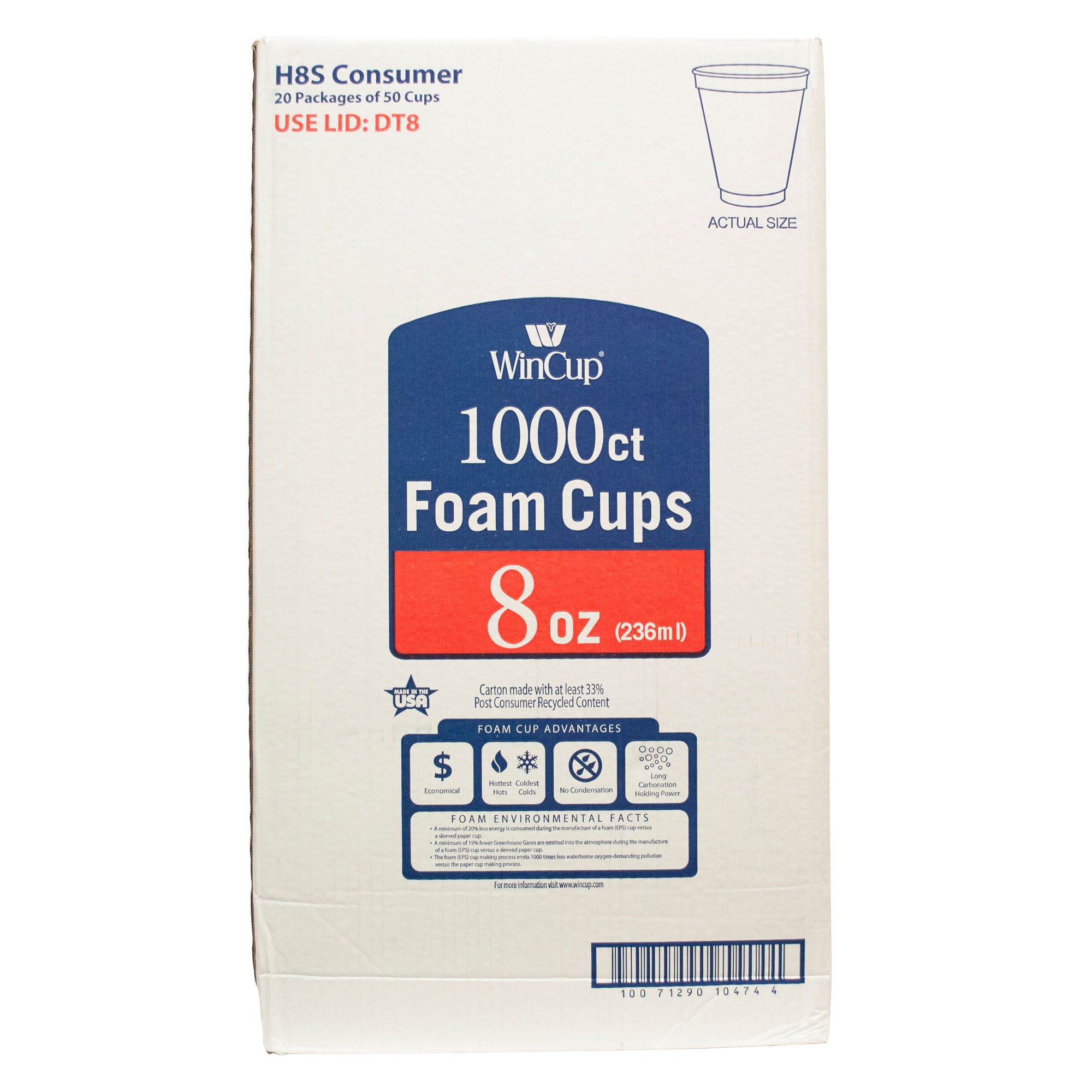 WinCup 240HW Beverage Cup, 16 oz Cup, Foam 12 Pack #VORG6214126, 240HW