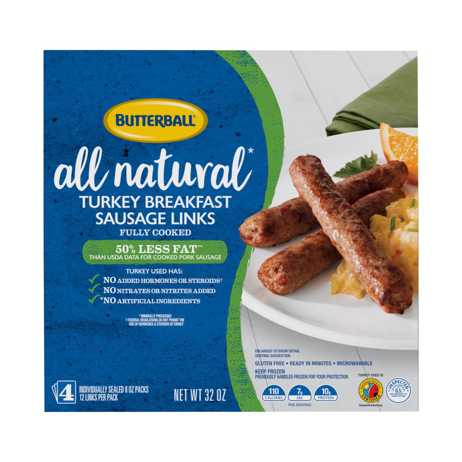 Butterball All Natural Frozen Turkey Breakfast Sausage Links, 2 lbs.