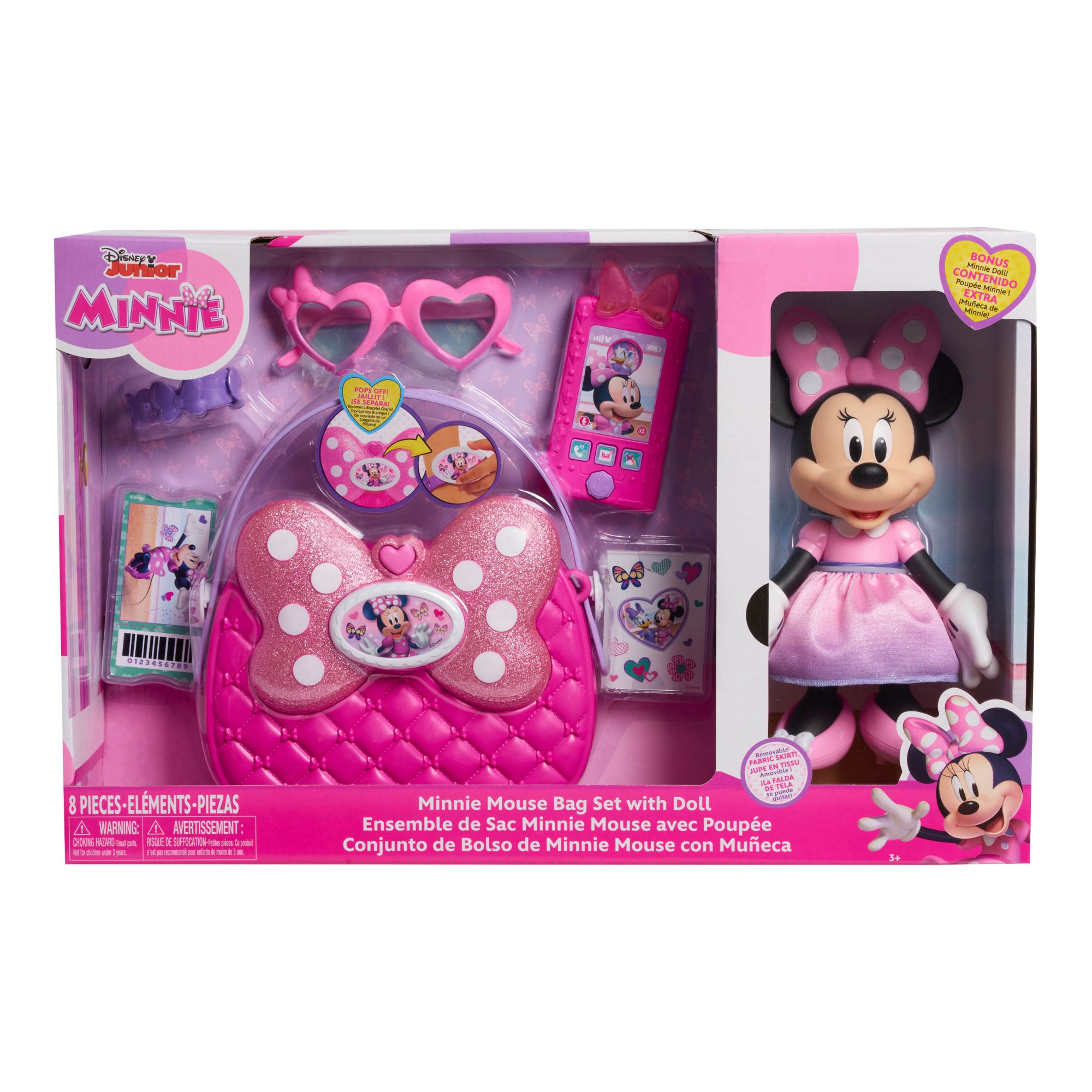 Disney Junior Minnie Happy Helpers Bag Set, 9 Piece Pretend Play Purse with Li