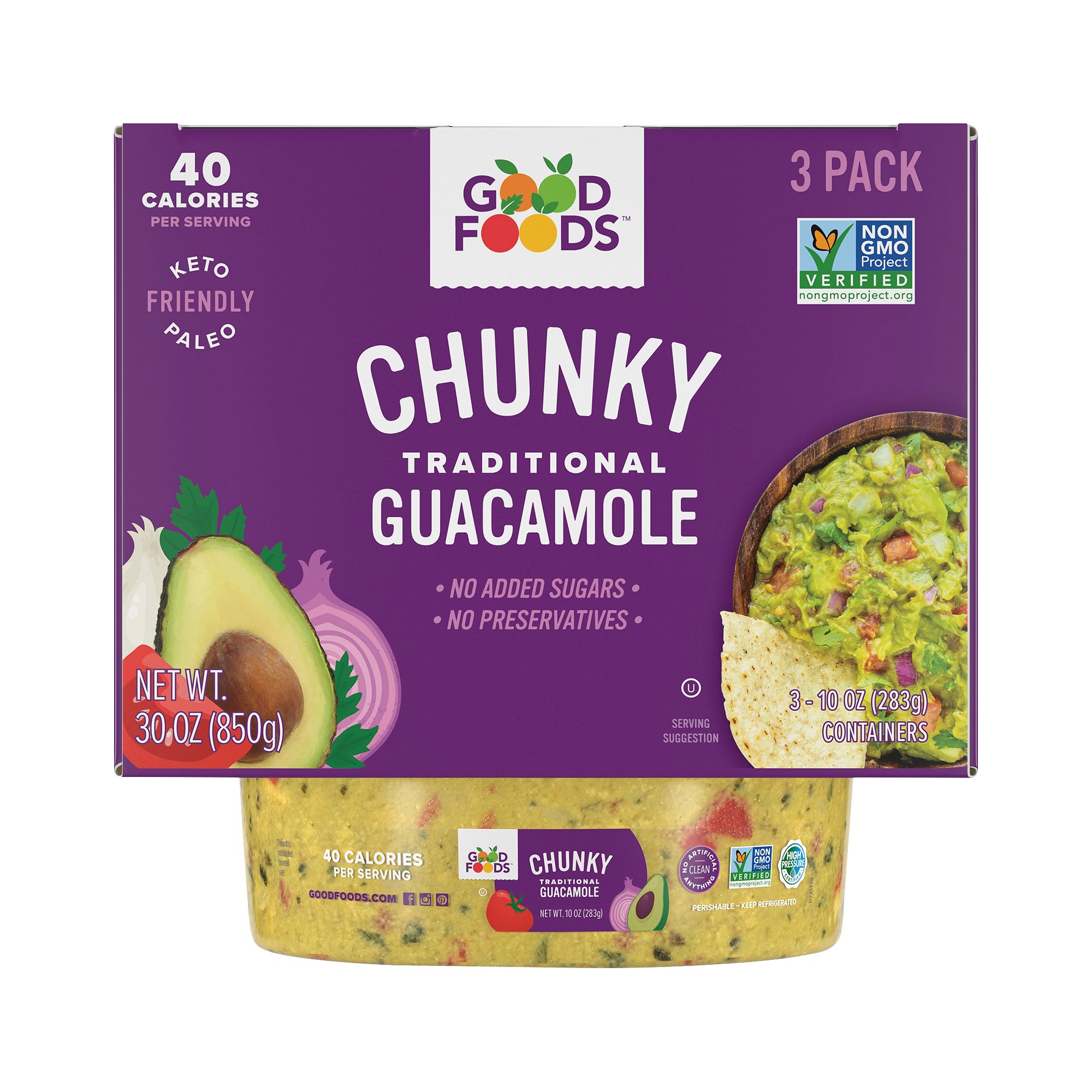 Good Foods Chunky Traditional Guacamole Tower, 3 pk./10 oz.