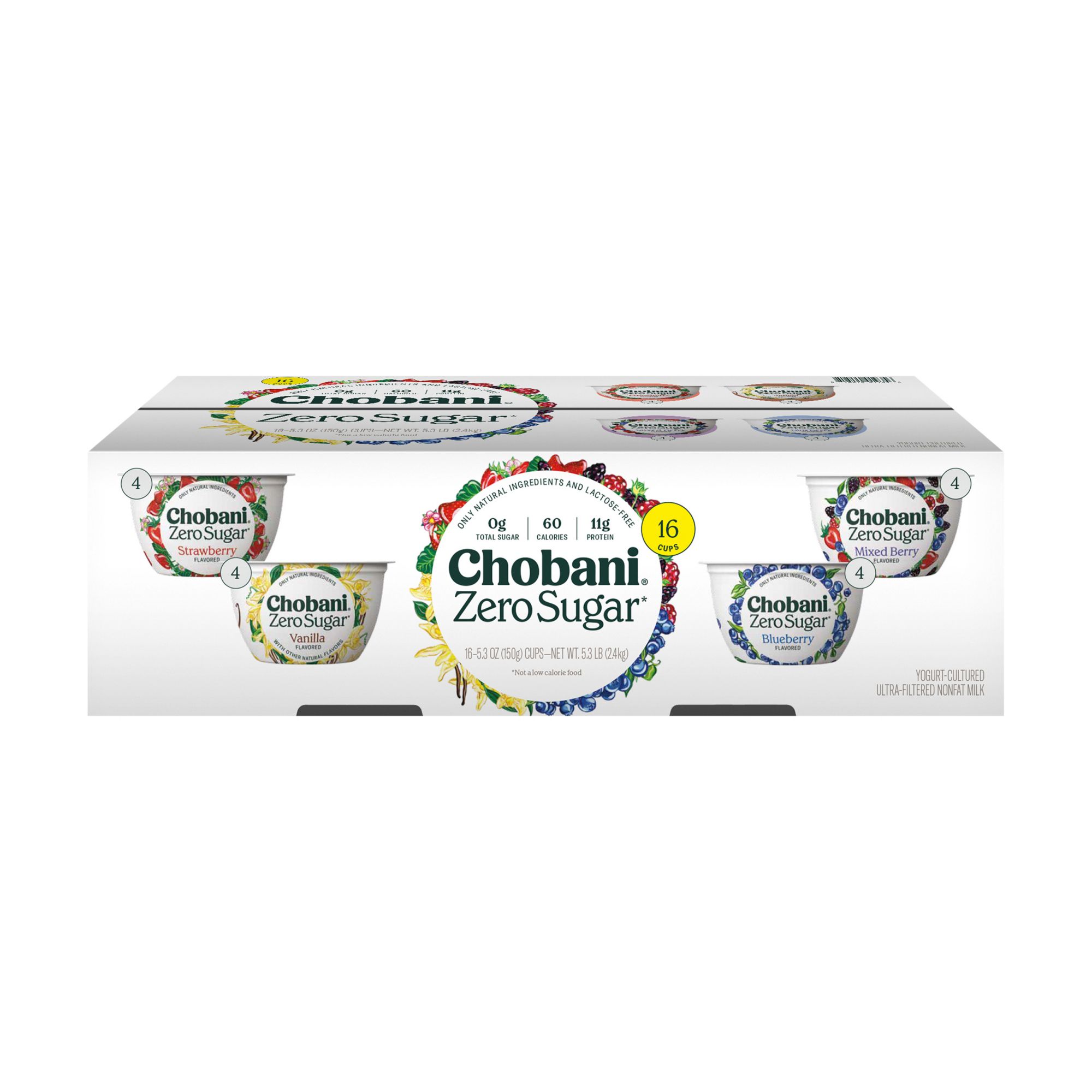 Chobani Zero Sugar Greek Yogurt Variety Pack, 16 pk./5.3 oz.