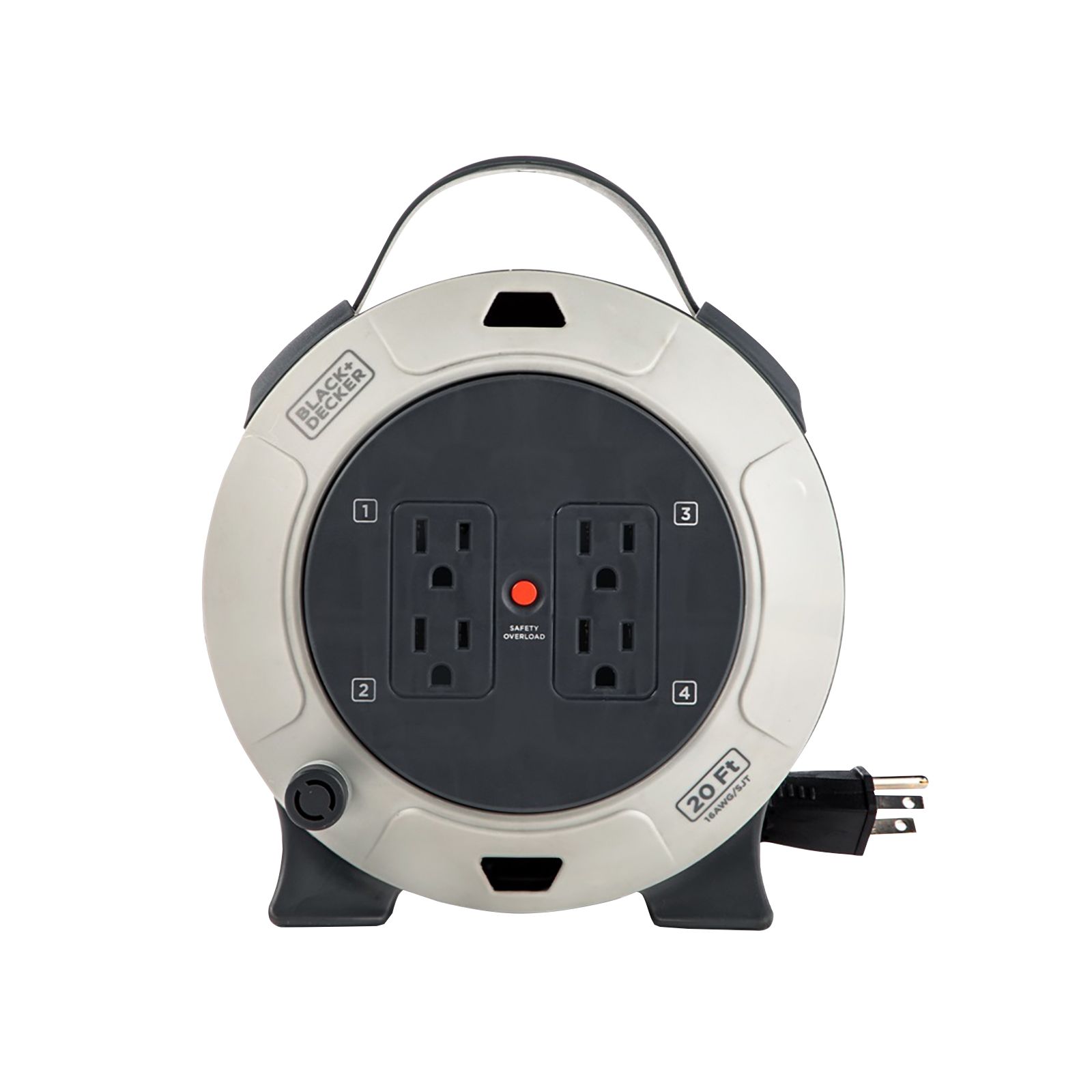 Black Decker Retractable 20 Extension Cord Reel with 4 Outlets