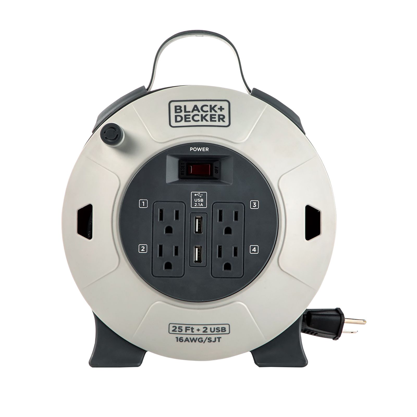 Black+decker 25' Extension Cord Reel w/4 Outlets and 2 USB