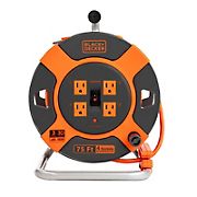 Black + Decker 75' Retractable Extension Cord Reel With 4 Outlets and Multi-Plug Extension