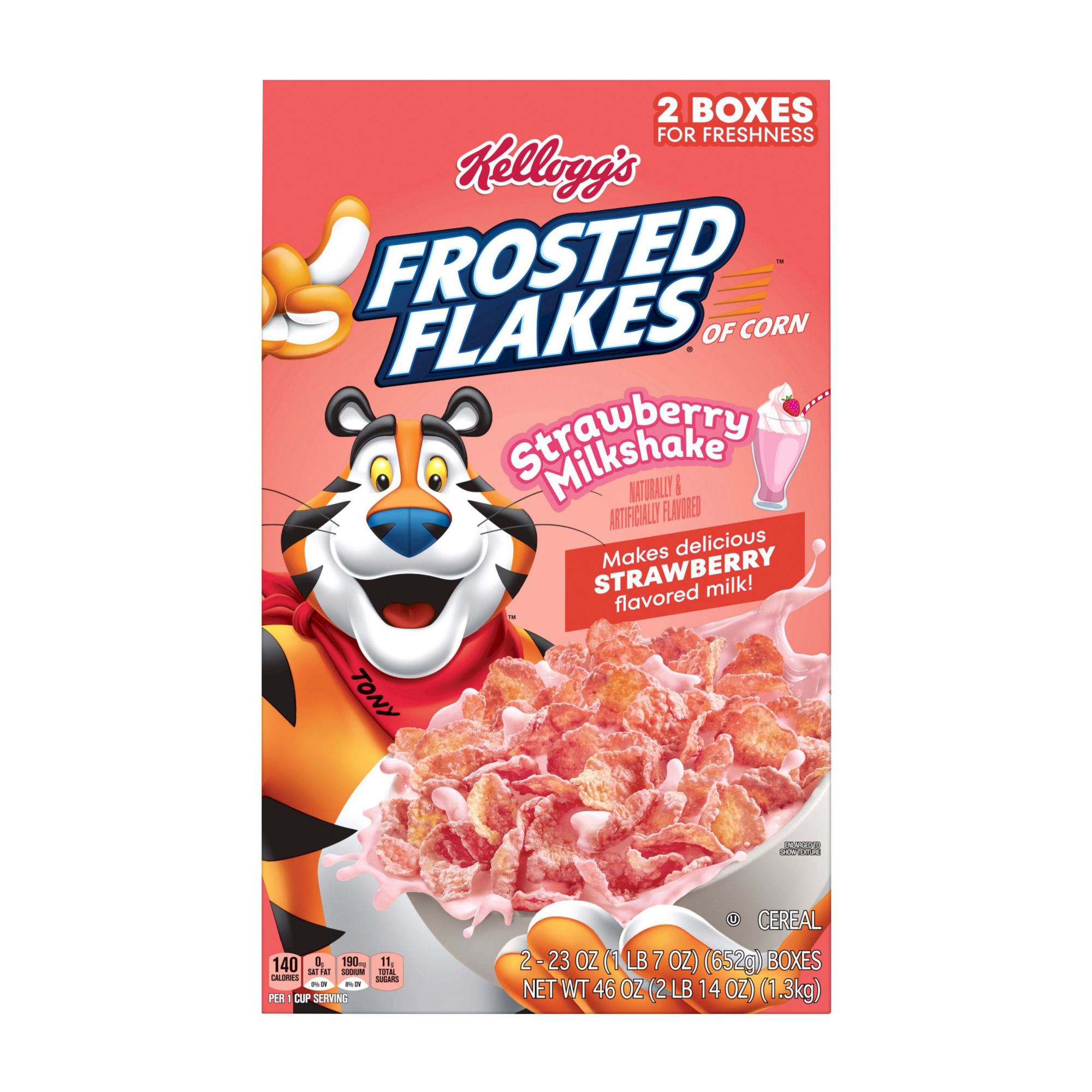  Kellogg's Frosted Flakes Cold Breakfast Cereal, 8 Vitamins and  Minerals, Kids Snacks, Family Size, Strawberry Milkshake, 23oz Box (1 Box)