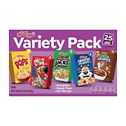 Kellogg's Cold Breakfast Cereal Single Serve Kids Snacks Variety Pack, 25 pk.