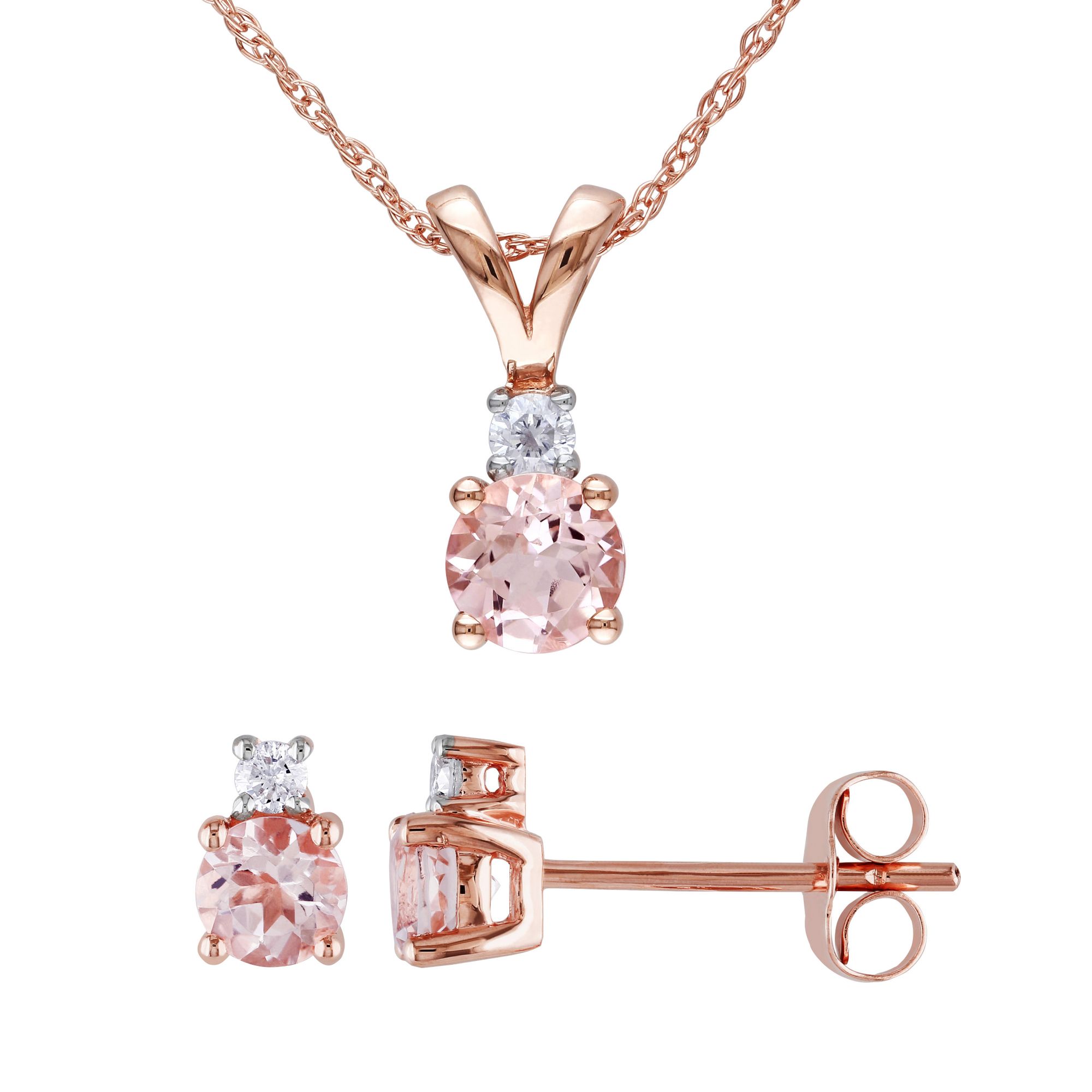 1.2 ct. t.g.w. Morganite and Diamond Solitaire Necklace and Earrings 2-Pc. Set in 10k Rose Gold