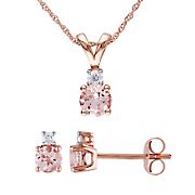 1.2 ct. t.g.w. Morganite and Diamond Solitaire Necklace and Earrings 2-Pc. Set in 10k Rose Gold