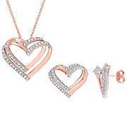 0.4 ct. t.w. Diamond Heart Necklace and Earrings 2-Pc. Set in Rose Plated Sterling Silver
