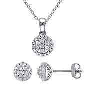 0.5 ct. t.w. Diamond Cluster Halo Necklace and Earrings 2-Pc. Set in Sterling Silver