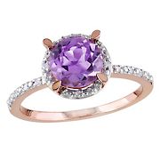 1.33 ct. t.g.w. Amethyst Halo Ring with Diamonds in 10k Rose Gold