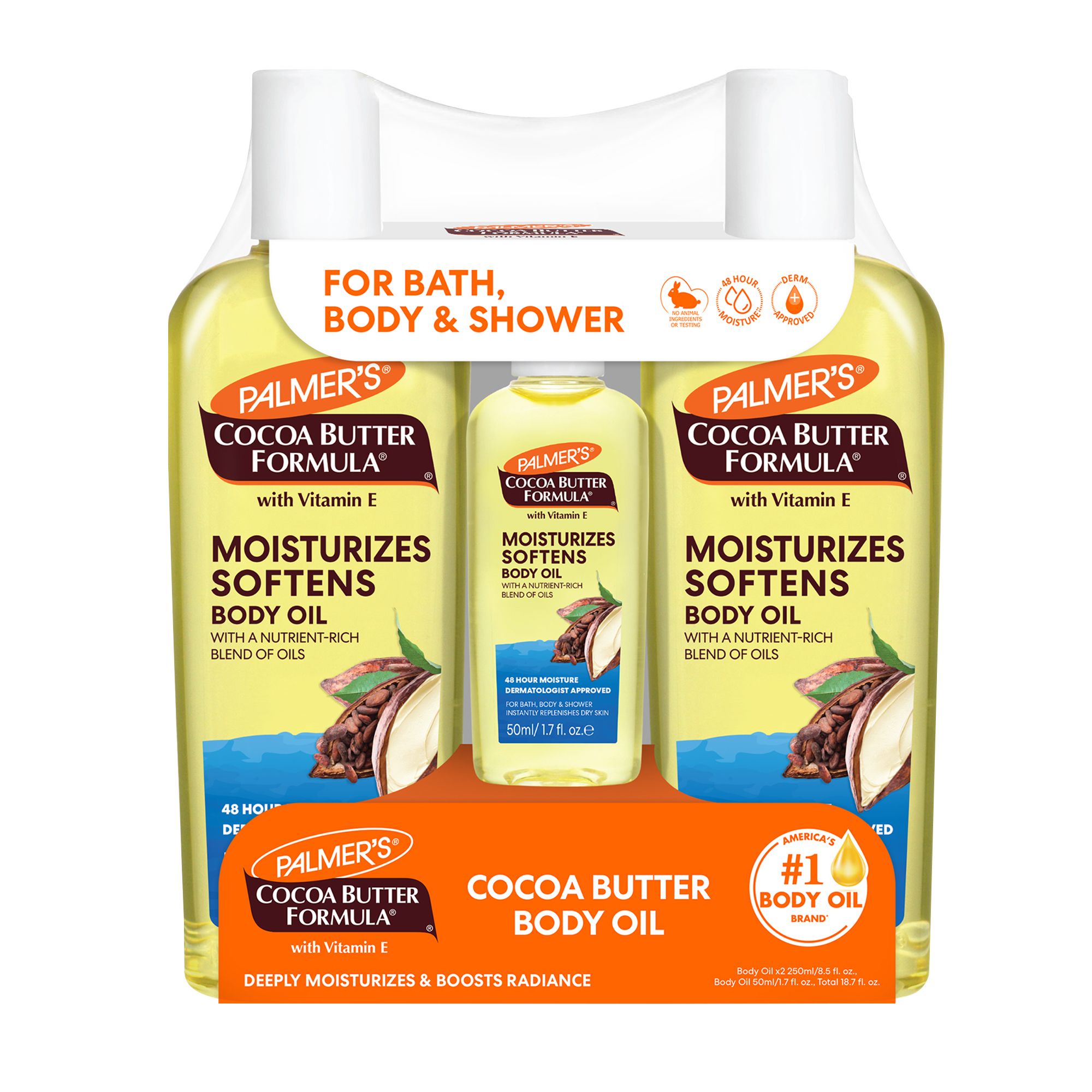 Palmer's Cocoa Butter Formula Body Oil Club Pack With Vitamin E, 2 ct./8.5 oz. Plus Travel Size Pack