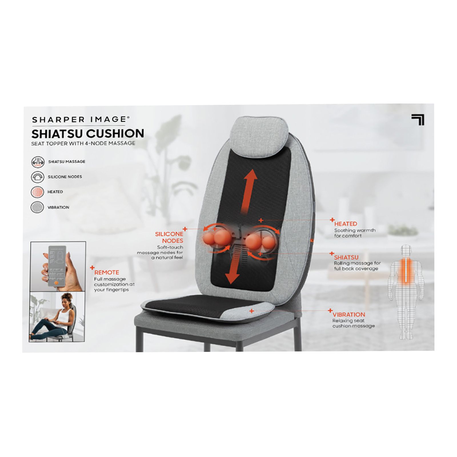 Sharper Image Massager Topper 4-node Shiatsu With Heat And Vibration :  Target